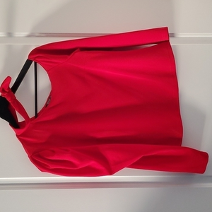 Shein top size 1XL bow front asymmetrical neck top red‎